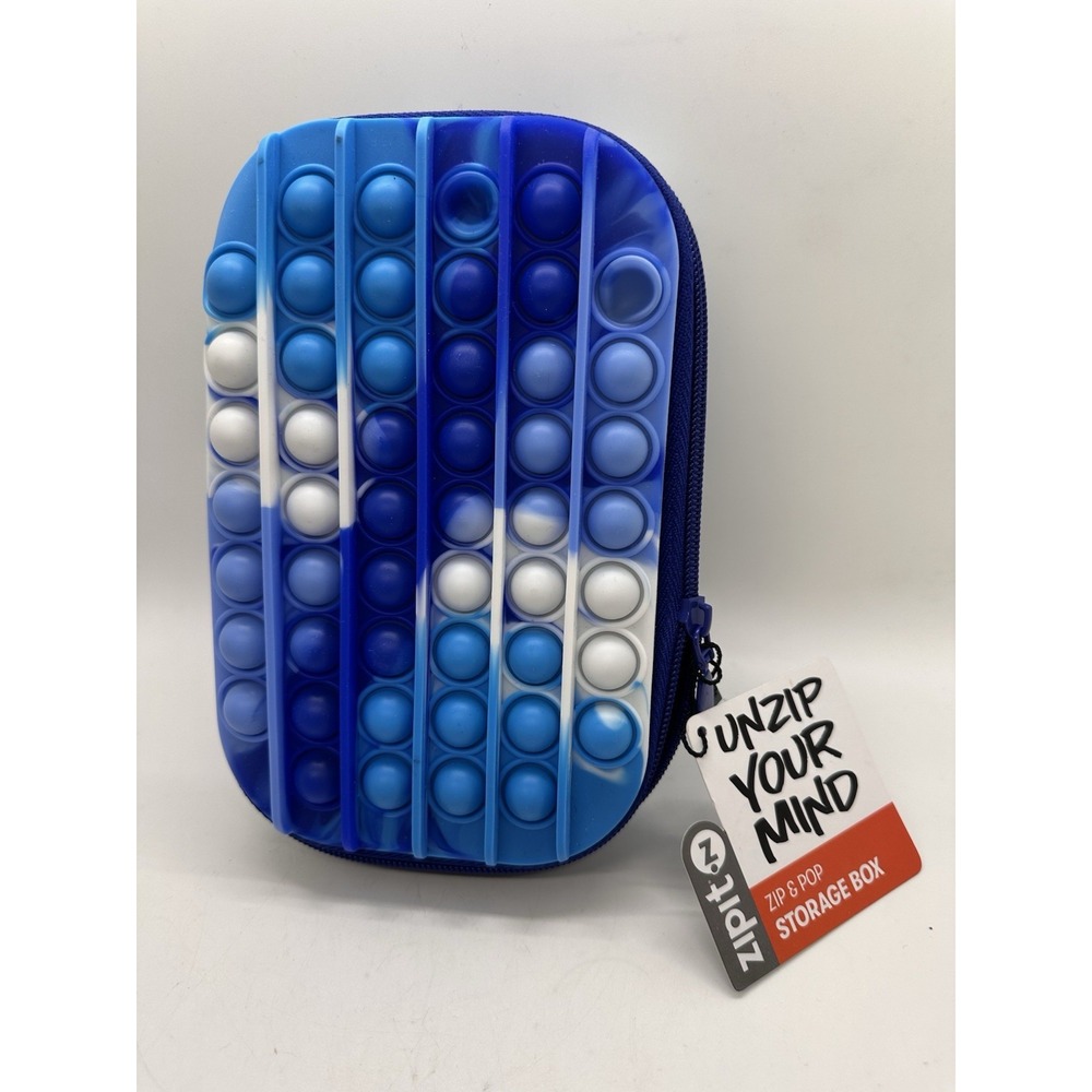 ZipIt Zip & Pop Blue Camo Tie Dyeโ Zipper 7" Pencil Storage Box Fidget Sensory